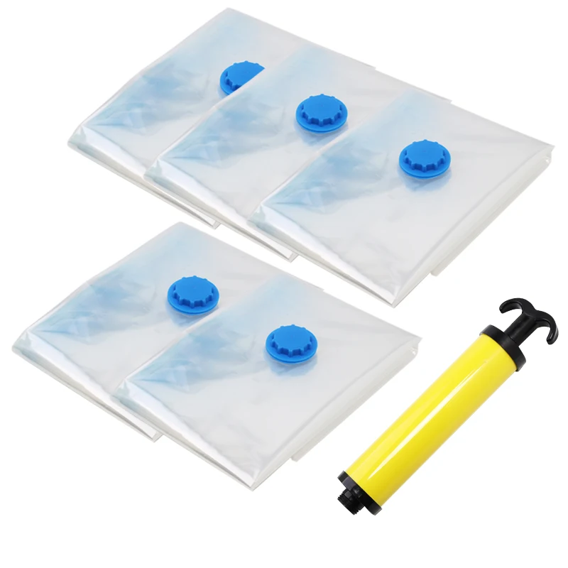 DHL 10set 7pcs/set(6bag+Manual pump) Vacuum Clothes Storage Bag With Valve Transparent Foldable Compressed Seal Packet