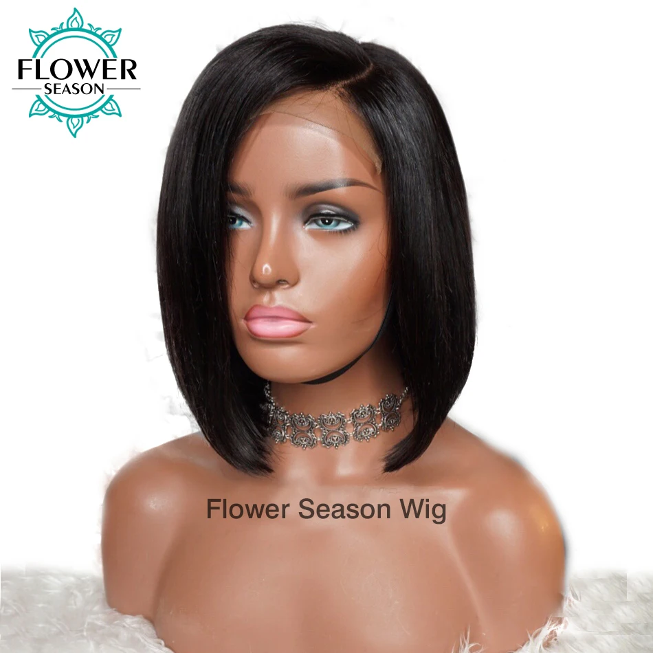 

Deep Part 13x6 Short Bob Lace Front Wigs Pre Plucked Side Part Brazilian Remy Human Hair Bob Wig Bleached Knots FLOWER Season