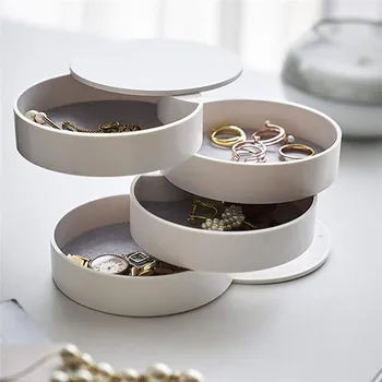 

360 Degrees Rotary Jewelry Storage Box 4 Layers Holder Jewelry Organizer for Earrings Rubber Band Bracelet Small Items Organizer