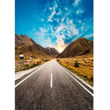 

Scenery Photo Backdrop for Computer Printed Road Mountains Blue Sky Background for Lovers Children Baby Photography Photocall