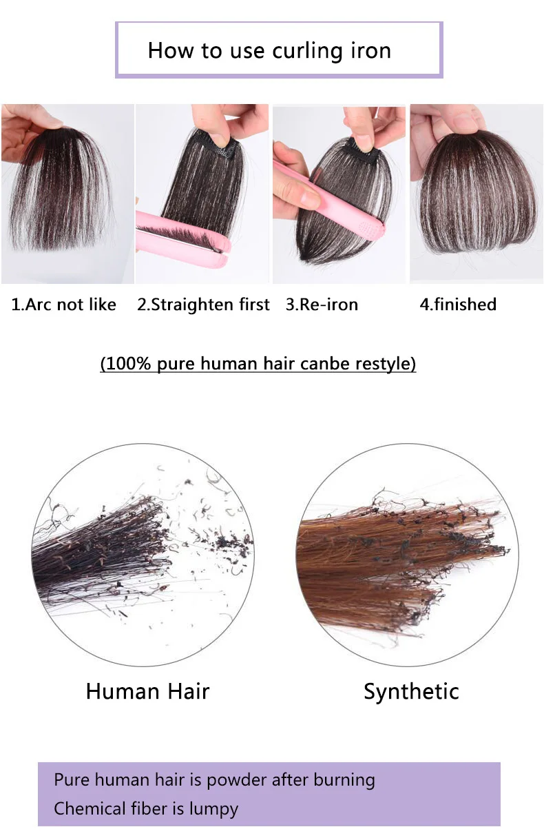 restyle Curved hair bangs fake hair bang100% Real remy human hair clip in hair extensions bangs darklight brown human hair fringe
