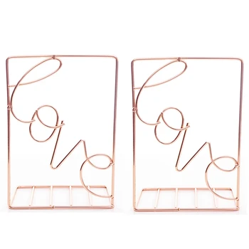 

2Pcs Creative Love Shaped Metal Bookends Desk Storage Holder Shelf Book Organizer Stand