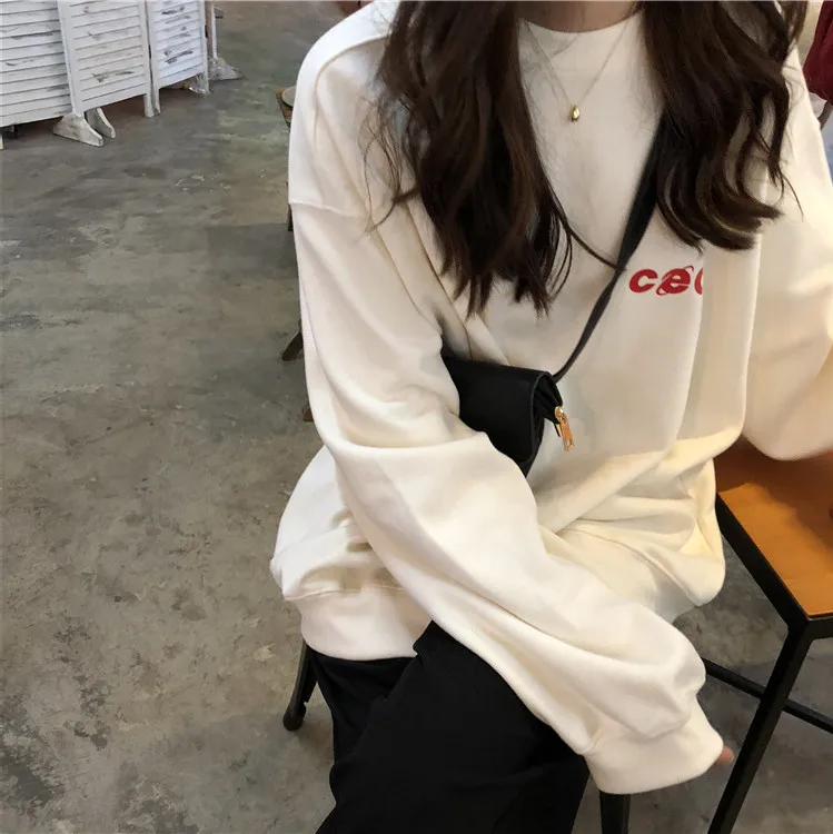 Hoodies Women O-Neck Simple Korean Style Thicker Warm Loose Long Sleeve Pullover Students Harajuku Streetwear Womens Casual Chic