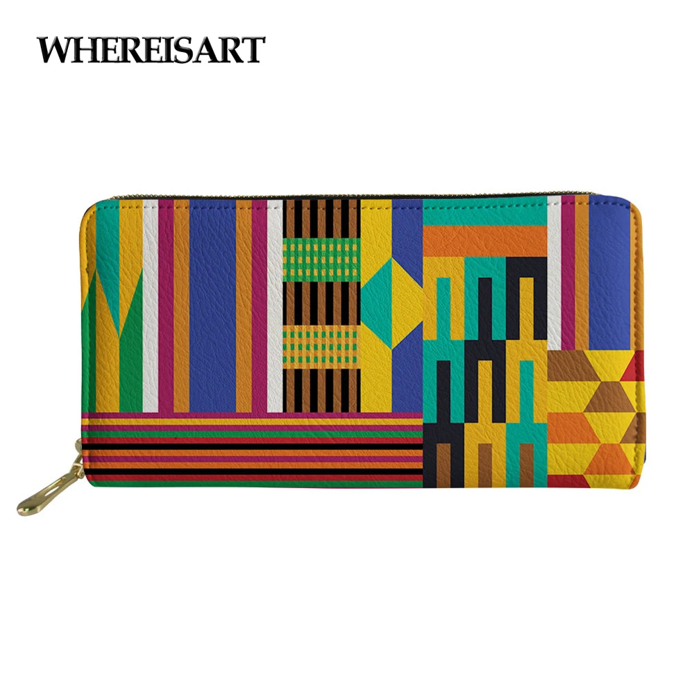 

WHEREISART Fashion Women Luxury Long PU Leather Wallet Colorful Stitching Deisgn Ladies Credit Card Holder Female Money Bag New