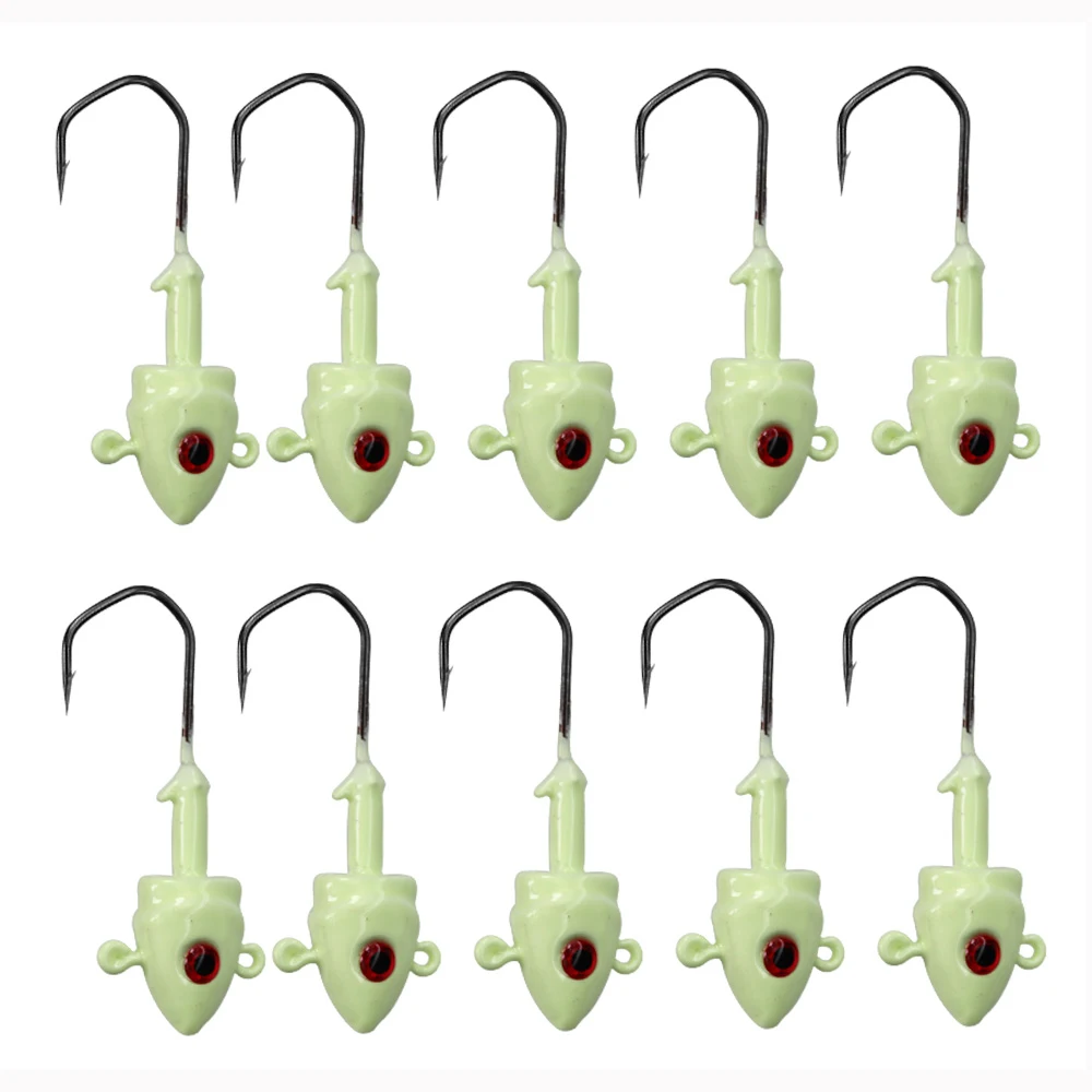 10 шт./кор. Jig Head бронзовых морских рыболовных крючков 7g 10g 14 г, 20 г, Треугольники barb световой Baitholder свечение свинцовыми головками рыболовный крючок