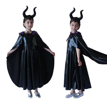 

Halloween Villain Maleficent Costume for Kids Comic Con Cosplay Party Evil Queen Disguise Descendant Maleficent Dress with Horn