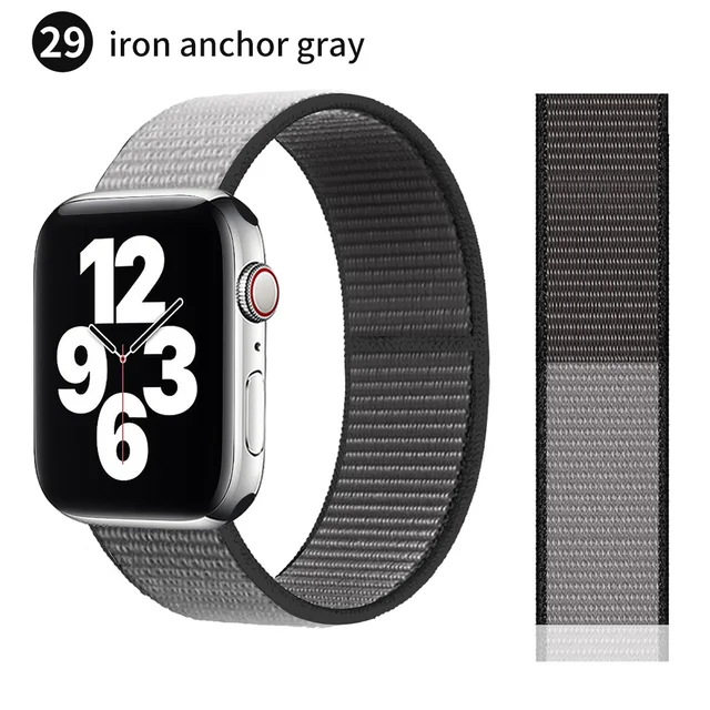 Nylon Strap for Apple watch series 7 band 41mm 44mm 40mm 42mm 38mm smartwatch wristband belt sport loop bracelets iWatch 3456 se Iron anchor gray