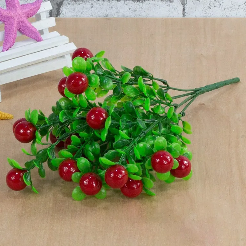 red Моделирование зеленых растений Ardisiacrenata маленький искусственный бонсаи Любовь Удача фрукты благоприятный плод искусственные цветы для дома Декор - Цвет: red