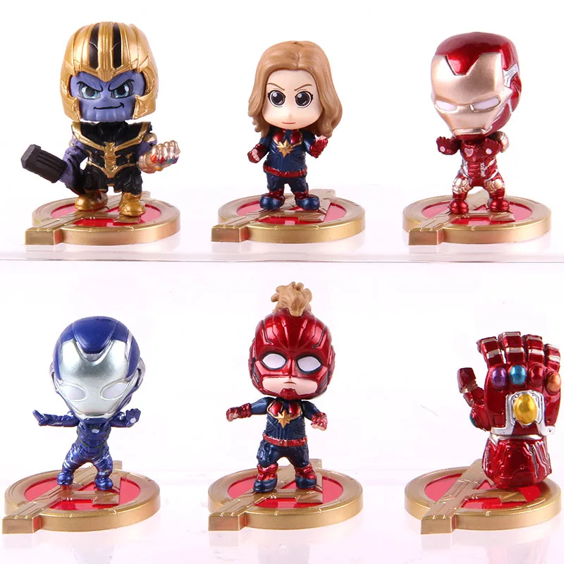 Горячие игрушки Cosbaby Мстители Бесконечность Gauntlet танос Капитан Marvel Железный человек ПВХ Фигурки игрушки подарок Western цифры 6 шт./компл