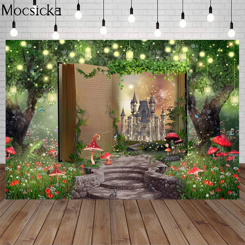 

Fantasy Wonderland Mushroom Baby Cake Smash Backdrops Fairy Tale The World In The Book Green Forest Children Birthday Background