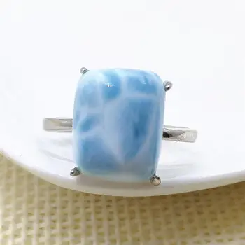 

Genuine Natural Larimar Blue Gemstone Adjustable Ring 13x10mm Water Pattern Dominia 925 Sterling Silver AAAAAA