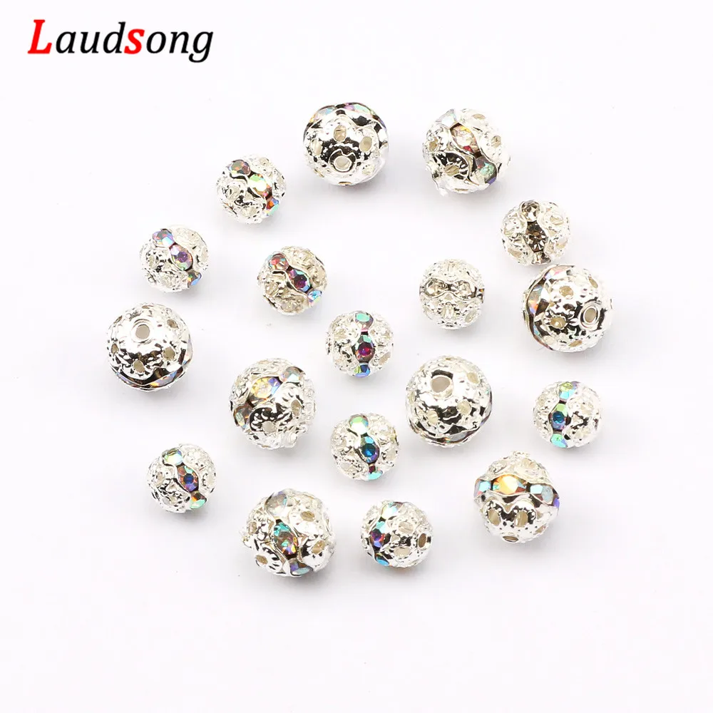 10pcs Diamante Round Metal Rhinestone Spacer Beads Fashion Jewelry DIY 8mm 