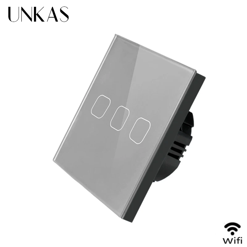 UNKAS умный дом 3 банды 1 способ беспроводной WiFi стандарт ЕС Серый сенсорный