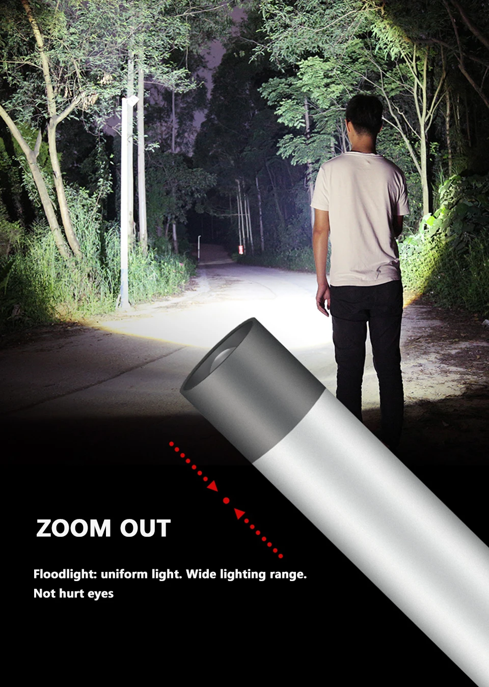 USB Rechargable Mini LED Flashlight 3 Lighting Mode Waterproof Torch Telescopic Zoom Stylish Portable Suit for Night Lighting