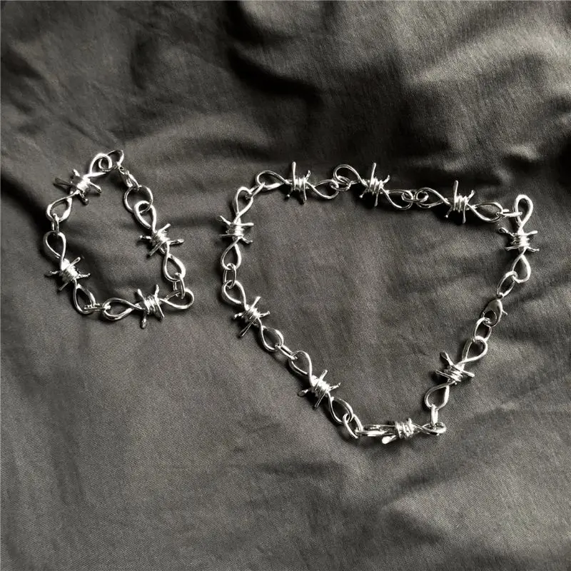 1 Набор Мужской панк готический сплав колючая проволока Brambles ожерелье браслет ювелирные изделия для хип-хоп кунг-фу мальчиков
