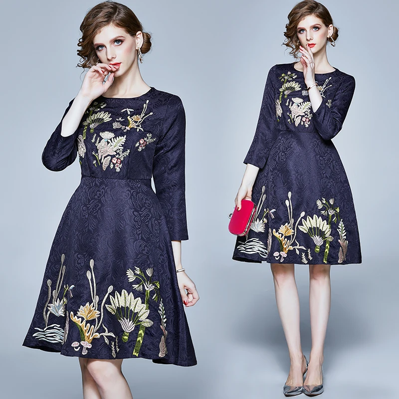 Новое жаккардовое весеннее платье с цветочной вышивкой Vestidos Invierno Mujer рождественское женское вечернее платье K8573