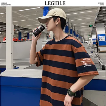 

LEGIBLE New Summer Striped Tshirt Mens 2020 Streetwear Oversized Summer T-Shirt Mens Casual Korean Loose Male T-shirt