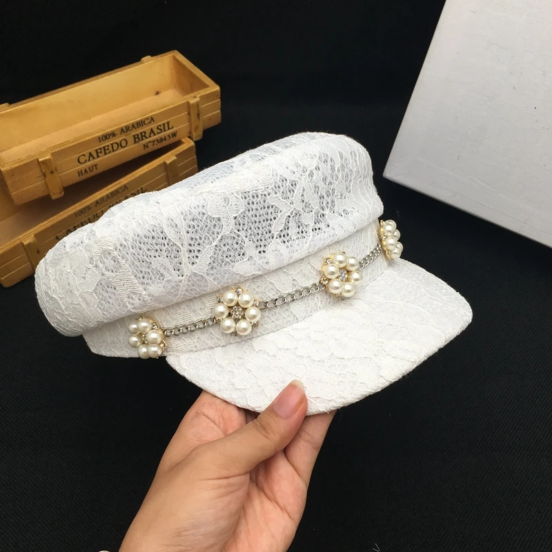 Ms han edition fashion lace summer hollow-out newsboy cap travel leisure sweet flowers octagonal cap Europe and the United State