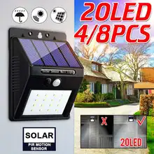 1/4/8 шт. 20 светодиодный s солнечный светодиодный уличный свет Водонепроницаемый энергосберегающие Настенные светильники для дома и сада безопасности движения PIR Сенсор обнаружения