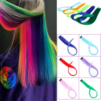

DIANQI Colorful hair bundle long straight hair hair extension female rainbow hair piece a word clip high temperature synthesi