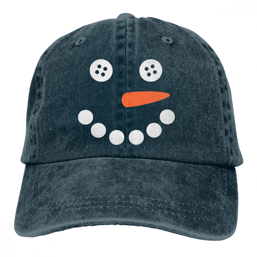 Снеговик лицо Casquette темно-синий унисекс Мужские Женские джинсовые бейсболка с ремешком кепки Регулируемый Гольф папа шляпа
