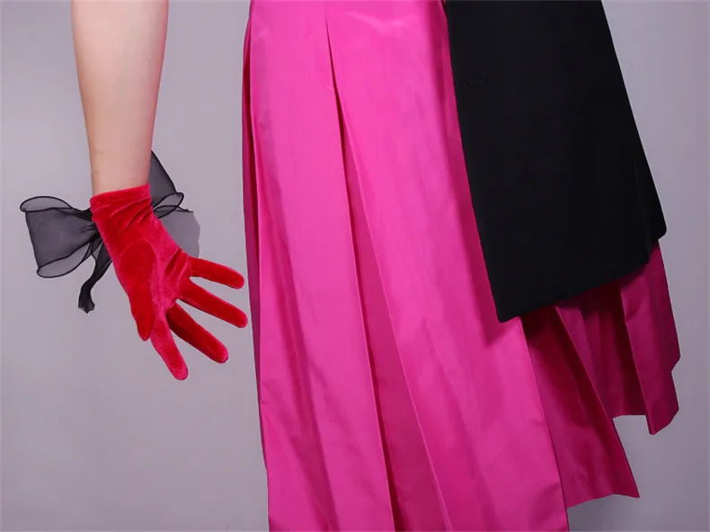 Розовые велюровые короткие перчатки 22 см, розовые, красные, прозрачные, волнистые, сетчатые, с жесткими краями, ленты, негабаритный бант, драгоценный камень, женские перчатки WSR17