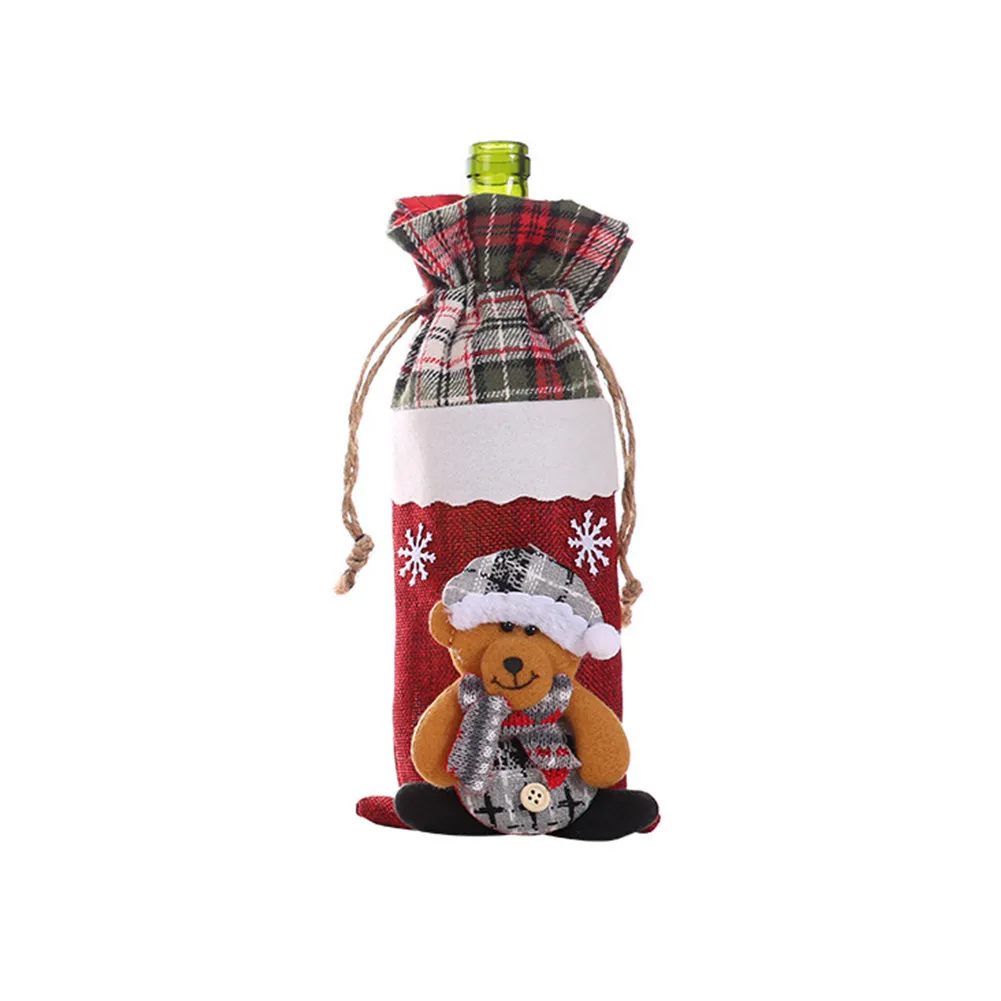 1 шт. рождественские красные чехлы для винных бутылок Льняная сумка для праздника Санта Клаус Крышка для бутылки шампанского рождественские украшения для дома - Цвет: Оранжевый