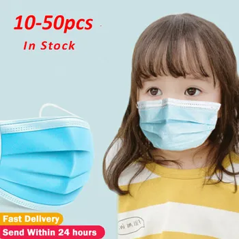 

10/50Pcs Disposable Children's Mouth Mask 3 Layers Non-woven Dust Filter Mouth Cover Ear Loop Kids maskers masque enfant