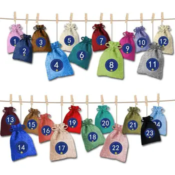 

24Pcs/set DIY Christmas Advent Calendar Filling Gift Bags 1-24 Advent Numbers Sticker with Clips for Christmas Decoration Gifts