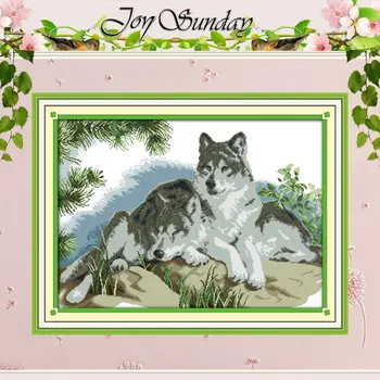 

Free Ship A Wolves Couple Painting Counted Cross Stitch 11CT 14CT Cross Stitch animals Cross-Stitch Kit Embroidery Needlework