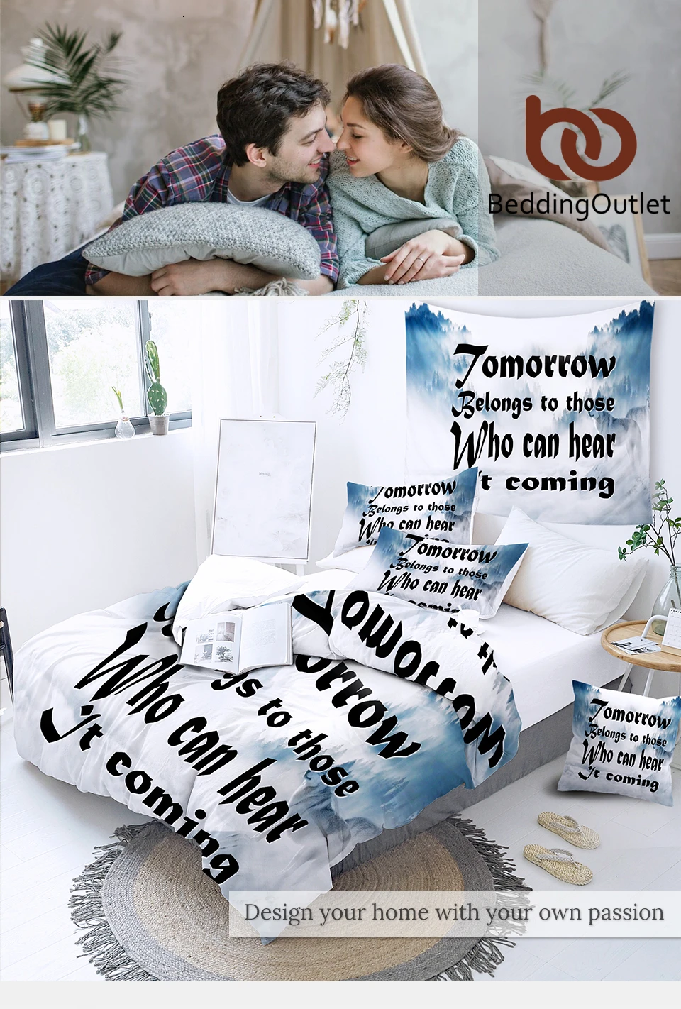 Постельные принадлежности Outlet лес в тумане набор постельного белья дерево буквы пододеяльник с принтом горный вид покрывала природа