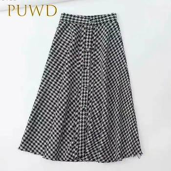 

PUWD 2019 New Autumn Women's Wear Temperament Famous Long Skirt Thousand Birds Chequered Half-length Skirt