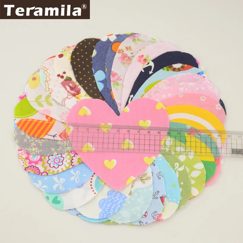 Teramila Cotton Patchwork 30 Pcs/lot 10cmx10cm Heart Shape Fabric Charm Pack Quilting Fabrics No Repeat Designs Cloth Random|cotton patchwork|charm