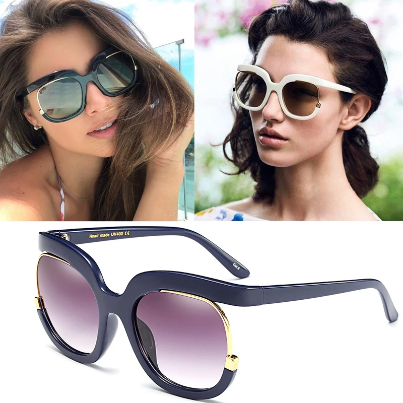 

DPZ Vintage Oversized Sunglasses Women Half Mirror Round Sunglasses Lady Female Brand Designer Gradient Lens Eyewear UV400