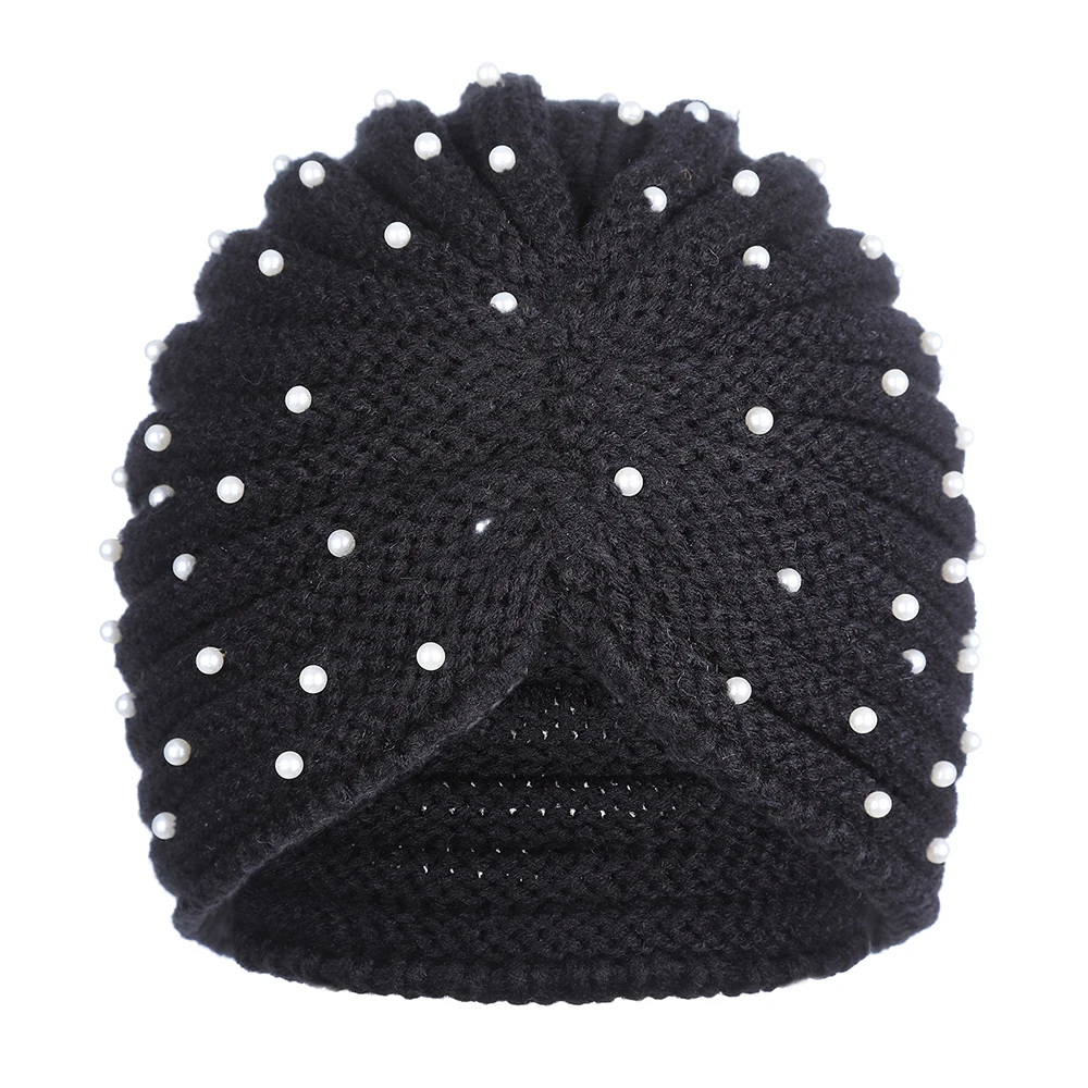 style 1 pearls 1 Haimeikang женские новые банданы тюрбан Зимний вязаный тюрбан шапка центр крест волосы шарфы Бохо завязанная Теплая повязка мусульманская шапка - Цвет: style 1 pearls 1