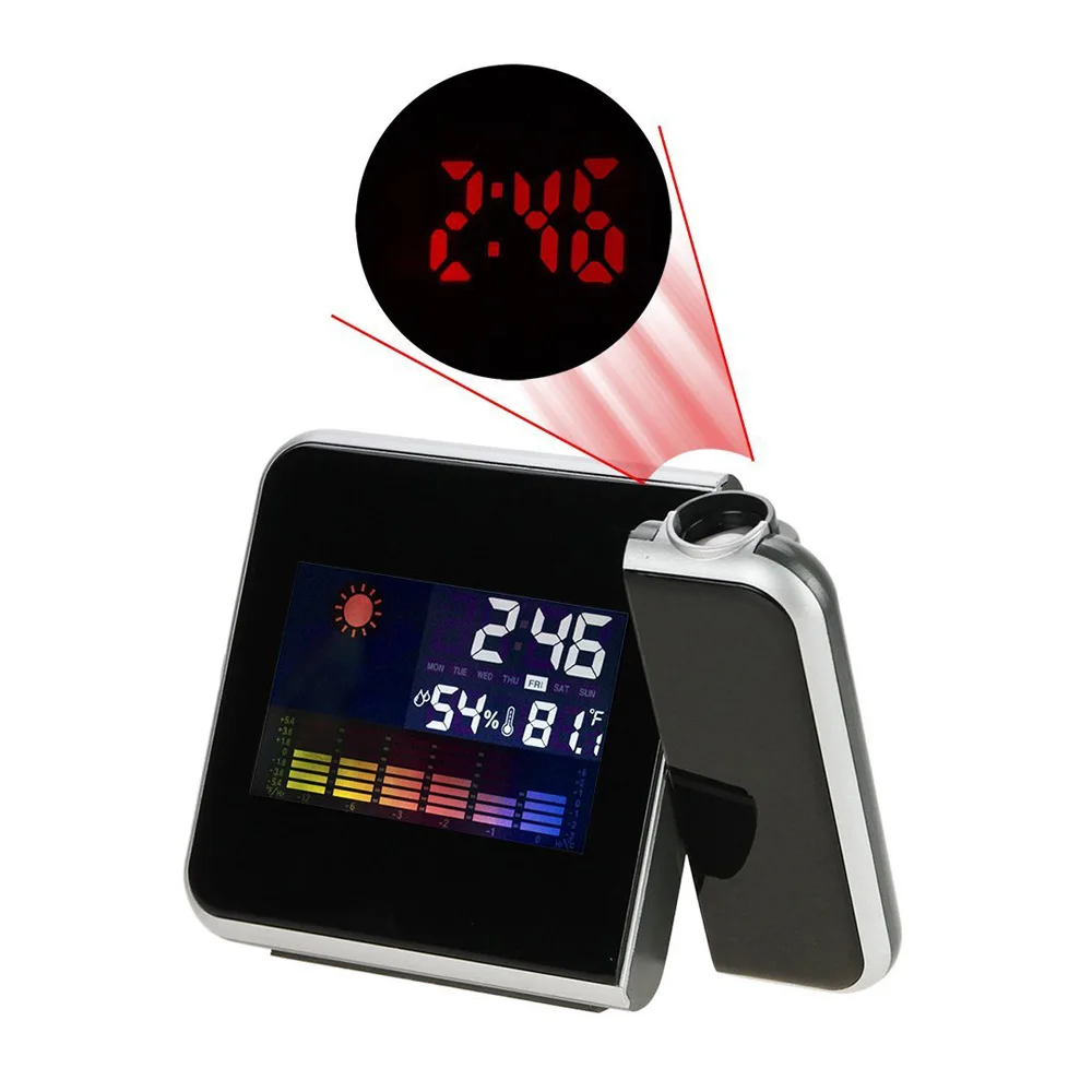 

Digital Alarm Clock Wall Projection Weather LCD Screen Snooze Alarm Dual Laser Rotatable Clock Color Display with LED Backlight