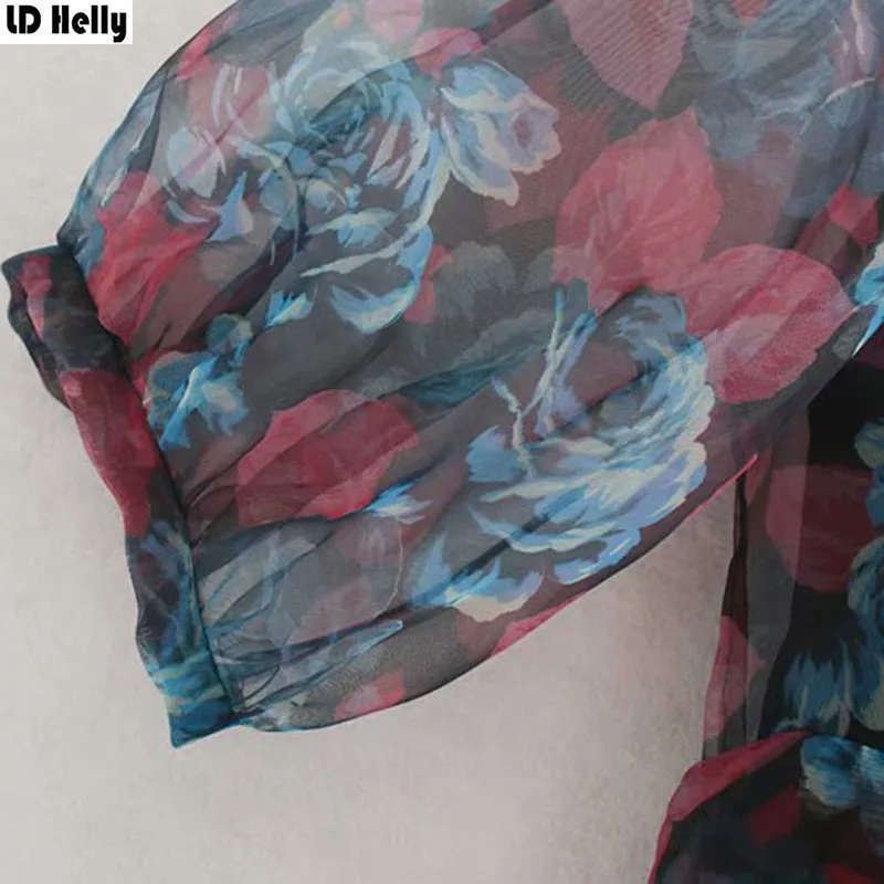 LD Helly женское платье из органзы с цветочным принтом из двух частей летнее платье с круглым вырезом платье с рукавами фонариками платье с галстуком-бабочкой женское платье