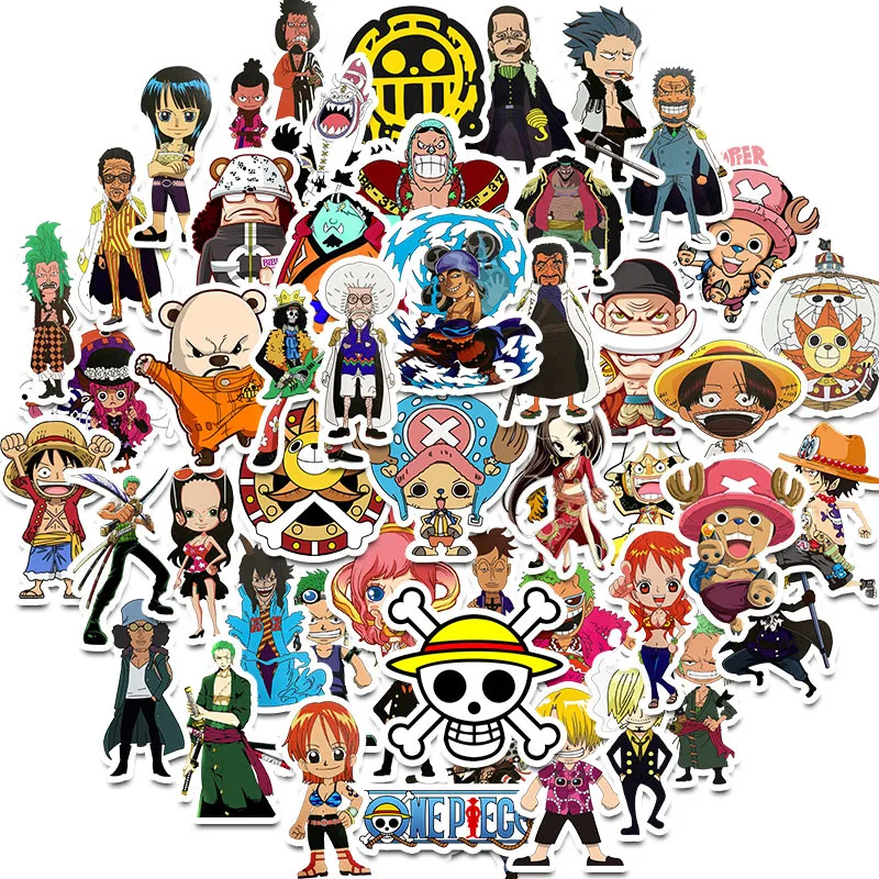 10/30/50 unids/pack japonés Anime una pieza calcomanías para cuadernos de ordenador de monopatín del teléfono móvil de juguete de dibujos animados maletero