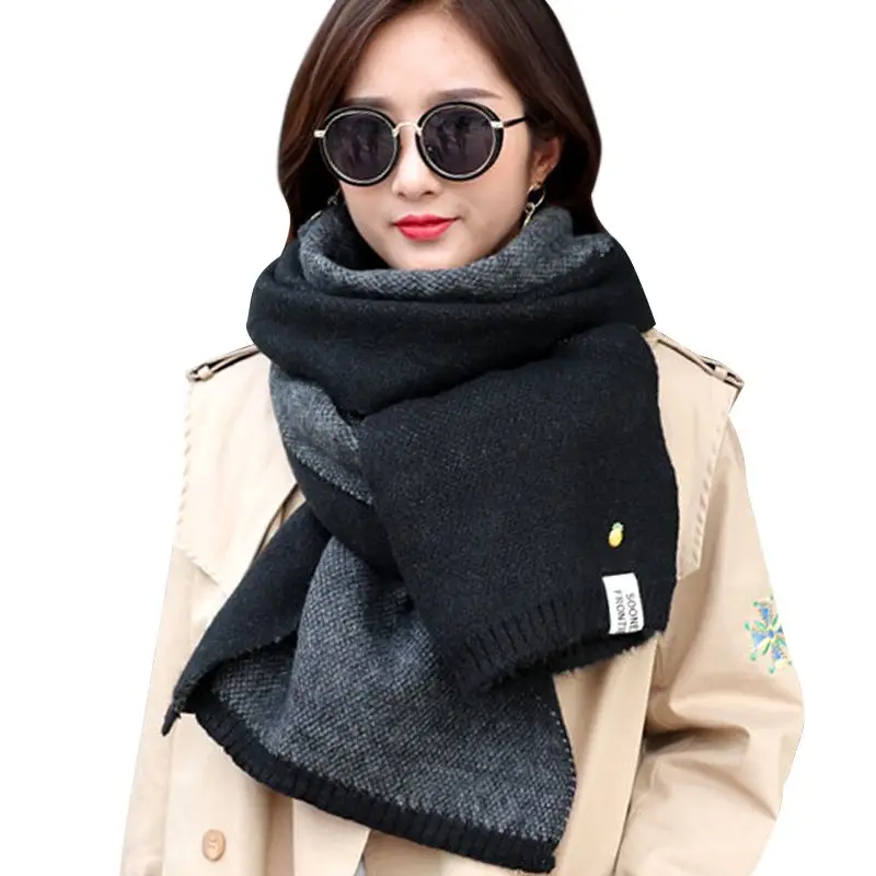 Black Women Scarf Autumn And Winter Scarf New Solid Color Small Pineapple Thick Warm Scarf Warm Imitation Cashmere Shawl Neck Scarf - Цвет: Black