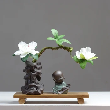 

2020 Little Buddhist Zen Decoration Postmodern Study Figurines Retro Frame Rockery Ornament Chinese-style Vase Bamboo Crafts