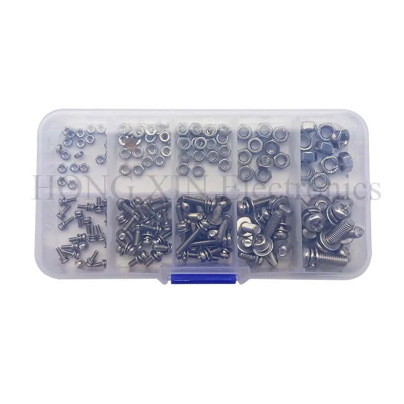 160Pcs/Set Stainless Steel SS304 Screws Round Head Screws Nuts Bolts Assortment Kit M2 M2.5 M3 M4 M5