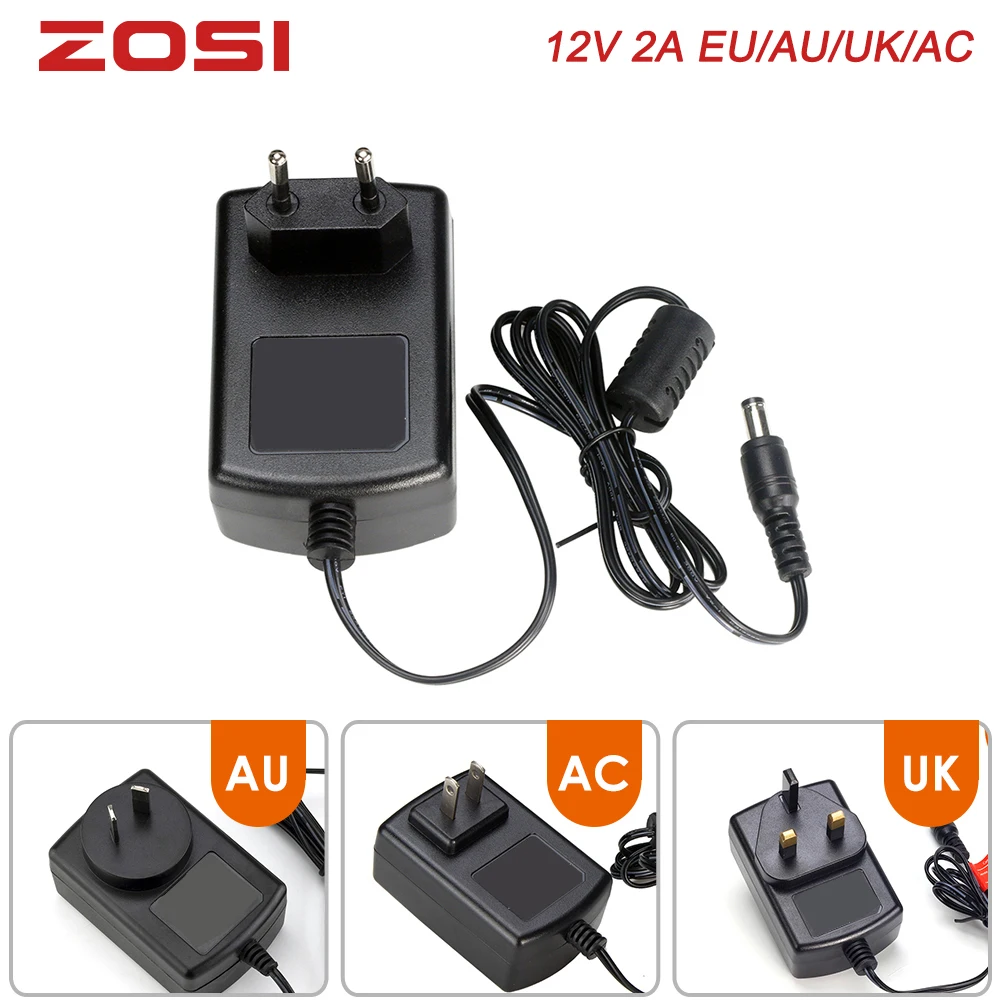 ZOSI DC 12V 2A AC AU EU UK дополнительная вилка 100-240V CCTV камера DVR адаптер питания зарядное устройство для системы видеонаблюдения