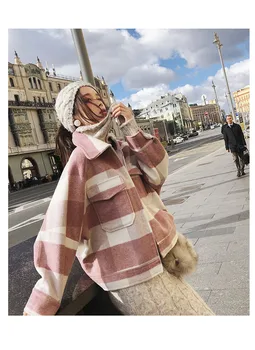 

Woolen Coat Female Students Fall And Winter Clothes New Style MORI Series Plaid Small Hepburn Wind Short Woolen Cloth Coat