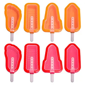 

4Pcs Silicone Ice Lolly Cream Mold Tray Summer Kitchen DIY Maker Tool with Stick Household silicone ice cream mold homemade