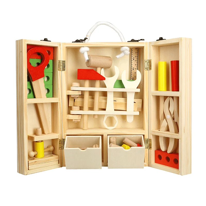 

Wooden DIY portable multifunctional simulation toolbox set combination children's educational play house disassembly toys
