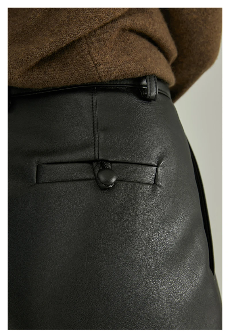 [EAM] Черные Брюки для отдыха из искусственной кожи с высокой эластичной талией, новые свободные брюки для женщин, модные весенне-осенние 1M621