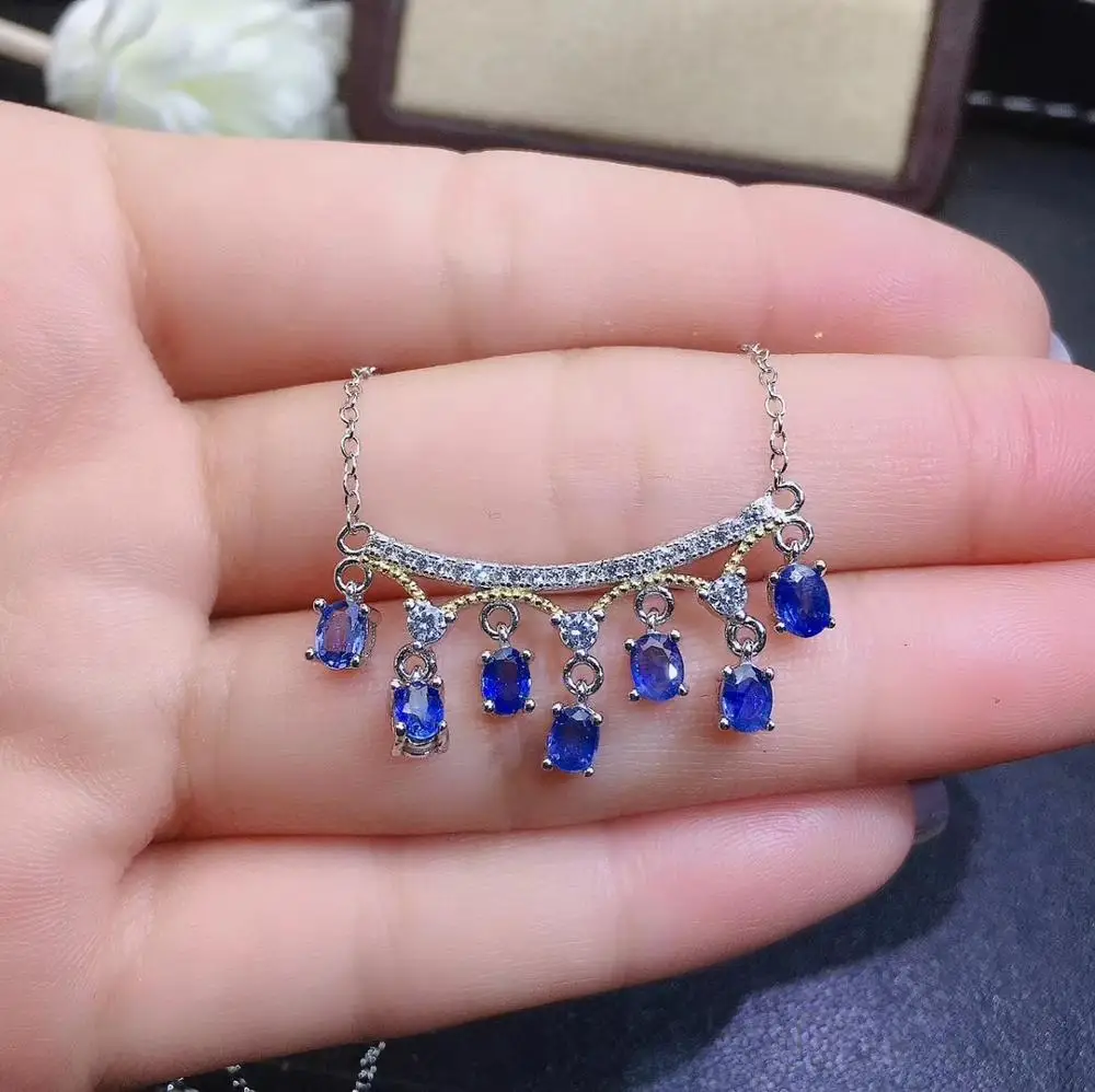 Роскошное танцевальное ожерелье с кисточками и натуральным синим сапфировым камнем, ожерелье с подвеской из натурального драгоценного камня 925 серебряного цвета, женские вечерние ювелирные изделия