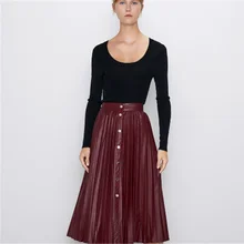 ZA женская PU модная плиссированная юбка новая осенняя плиссированная юбка на пуговицах богемные женские маленькие плиссированные вечерние мини юбки из ткани