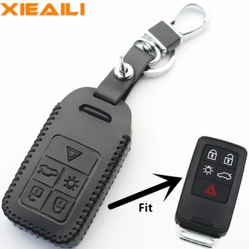 

XIEAILI Genuine Leather 5Button Keyless Entry Smart Key Protector Case Cover For Volvo S60/S80/V60/XC60/XC70/S60L/V40 S17