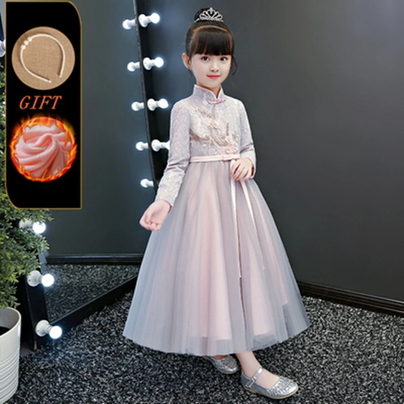

2019 Princess Dress Backless Girls China Style Teenage Cheongsam Lace Girl Dress Chi Pao Tang suit Chinfun Chinese style